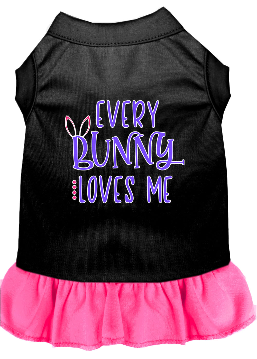 Every Bunny Loves me Screen Print Dog Dress Black with Bright Pink XL